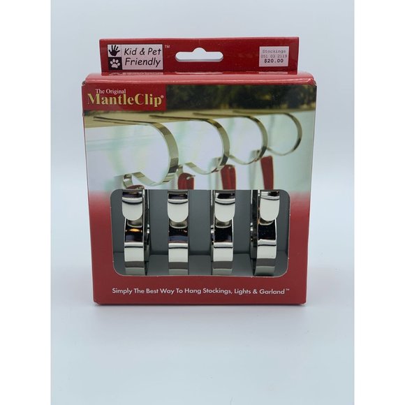 MantleClip 4 pack, Silver, Holiday Mantle Stocking Holder, Light, Garland, Decor - Picture 1 of 5